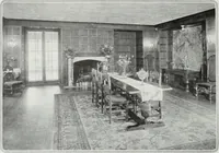 An illustration from House & garden's book of interiors, containing over three hundred illustrations of living rooms, dining rooms, libraries, halls, bedrooms, porches, breakfast rooms, nurseries, kitchens, bathrooms and the use of decorative accessories and curtains, together with practical suggestions for the furnishing and decorating of each type of room in the house (1920)