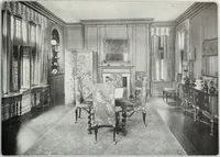 An illustration from House & garden's book of interiors, containing over three hundred illustrations of living rooms, dining rooms, libraries, halls, bedrooms, porches, breakfast rooms, nurseries, kitchens, bathrooms and the use of decorative accessories and curtains, together with practical suggestions for the furnishing and decorating of each type of room in the house (1920)