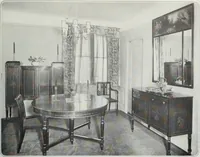 An illustration from House & garden's book of interiors, containing over three hundred illustrations of living rooms, dining rooms, libraries, halls, bedrooms, porches, breakfast rooms, nurseries, kitchens, bathrooms and the use of decorative accessories and curtains, together with practical suggestions for the furnishing and decorating of each type of room in the house (1920)