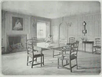An illustration from House & garden's book of interiors, containing over three hundred illustrations of living rooms, dining rooms, libraries, halls, bedrooms, porches, breakfast rooms, nurseries, kitchens, bathrooms and the use of decorative accessories and curtains, together with practical suggestions for the furnishing and decorating of each type of room in the house (1920)