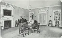 An illustration from House & garden's book of interiors, containing over three hundred illustrations of living rooms, dining rooms, libraries, halls, bedrooms, porches, breakfast rooms, nurseries, kitchens, bathrooms and the use of decorative accessories and curtains, together with practical suggestions for the furnishing and decorating of each type of room in the house (1920)