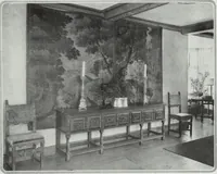 An illustration from House & garden's book of interiors, containing over three hundred illustrations of living rooms, dining rooms, libraries, halls, bedrooms, porches, breakfast rooms, nurseries, kitchens, bathrooms and the use of decorative accessories and curtains, together with practical suggestions for the furnishing and decorating of each type of room in the house (1920)