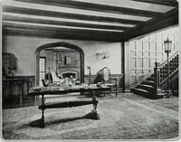 An illustration from House & garden's book of interiors, containing over three hundred illustrations of living rooms, dining rooms, libraries, halls, bedrooms, porches, breakfast rooms, nurseries, kitchens, bathrooms and the use of decorative accessories and curtains, together with practical suggestions for the furnishing and decorating of each type of room in the house (1920)