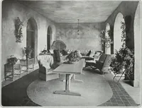 An illustration from House & garden's book of interiors, containing over three hundred illustrations of living rooms, dining rooms, libraries, halls, bedrooms, porches, breakfast rooms, nurseries, kitchens, bathrooms and the use of decorative accessories and curtains, together with practical suggestions for the furnishing and decorating of each type of room in the house (1920)