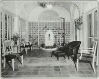 An illustration from House & garden's book of interiors, containing over three hundred illustrations of living rooms, dining rooms, libraries, halls, bedrooms, porches, breakfast rooms, nurseries, kitchens, bathrooms and the use of decorative accessories and curtains, together with practical suggestions for the furnishing and decorating of each type of room in the house (1920)