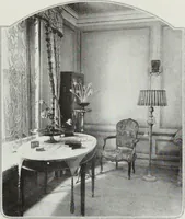 An illustration from House & garden's book of interiors, containing over three hundred illustrations of living rooms, dining rooms, libraries, halls, bedrooms, porches, breakfast rooms, nurseries, kitchens, bathrooms and the use of decorative accessories and curtains, together with practical suggestions for the furnishing and decorating of each type of room in the house (1920)