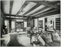 An illustration from House & garden's book of interiors, containing over three hundred illustrations of living rooms, dining rooms, libraries, halls, bedrooms, porches, breakfast rooms, nurseries, kitchens, bathrooms and the use of decorative accessories and curtains, together with practical suggestions for the furnishing and decorating of each type of room in the house (1920)
