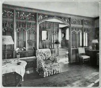 An illustration from House & garden's book of interiors, containing over three hundred illustrations of living rooms, dining rooms, libraries, halls, bedrooms, porches, breakfast rooms, nurseries, kitchens, bathrooms and the use of decorative accessories and curtains, together with practical suggestions for the furnishing and decorating of each type of room in the house (1920)
