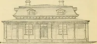 An illustration from The house, a manual of rural architecture, or, How to build country houses and out-buildings : embracing the origin and meaning of the house ; the art of house-building, including planning, style and construction ; desings and descriptions of cottages farm-houses, villas and out-buildings, of various cost and in the different styles of architecture, etc., etc. ; and an appendix containing recipes for paints and washes, stucco, rough-cast, etc. ; and instructions for roofing, building with rough stone, unburnt brick, balloon frames, and the concrete or gravel wall ; with numerous original plans (1866)