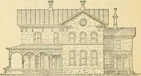 An illustration from The house, a manual of rural architecture, or, How to build country houses and out-buildings : embracing the origin and meaning of the house ; the art of house-building, including planning, style and construction ; desings and descriptions of cottages farm-houses, villas and out-buildings, of various cost and in the different styles of architecture, etc., etc. ; and an appendix containing recipes for paints and washes, stucco, rough-cast, etc. ; and instructions for roofing, building with rough stone, unburnt brick, balloon frames, and the concrete or gravel wall ; with numerous original plans (1866)