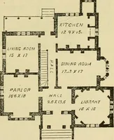 An illustration from The house, a manual of rural architecture, or, How to build country houses and out-buildings : embracing the origin and meaning of the house ; the art of house-building, including planning, style and construction ; desings and descriptions of cottages farm-houses, villas and out-buildings, of various cost and in the different styles of architecture, etc., etc. ; and an appendix containing recipes for paints and washes, stucco, rough-cast, etc. ; and instructions for roofing, building with rough stone, unburnt brick, balloon frames, and the concrete or gravel wall ; with numerous original plans (1866)