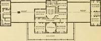 An illustration from The house, a manual of rural architecture, or, How to build country houses and out-buildings : embracing the origin and meaning of the house ; the art of house-building, including planning, style and construction ; desings and descriptions of cottages farm-houses, villas and out-buildings, of various cost and in the different styles of architecture, etc., etc. ; and an appendix containing recipes for paints and washes, stucco, rough-cast, etc. ; and instructions for roofing, building with rough stone, unburnt brick, balloon frames, and the concrete or gravel wall ; with numerous original plans (1866)