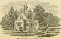 An illustration from The house, a manual of rural architecture, or, How to build country houses and out-buildings : embracing the origin and meaning of the house ; the art of house-building, including planning, style and construction ; desings and descriptions of cottages farm-houses, villas and out-buildings, of various cost and in the different styles of architecture, etc., etc. ; and an appendix containing recipes for paints and washes, stucco, rough-cast, etc. ; and instructions for roofing, building with rough stone, unburnt brick, balloon frames, and the concrete or gravel wall ; with numerous original plans (1866)