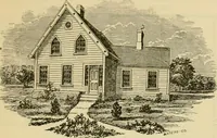 An illustration from The house, a manual of rural architecture, or, How to build country houses and out-buildings : embracing the origin and meaning of the house ; the art of house-building, including planning, style and construction ; desings and descriptions of cottages farm-houses, villas and out-buildings, of various cost and in the different styles of architecture, etc., etc. ; and an appendix containing recipes for paints and washes, stucco, rough-cast, etc. ; and instructions for roofing, building with rough stone, unburnt brick, balloon frames, and the concrete or gravel wall ; with numerous original plans (1866)