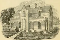 An illustration from The house, a manual of rural architecture, or, How to build country houses and out-buildings : embracing the origin and meaning of the house ; the art of house-building, including planning, style and construction ; desings and descriptions of cottages farm-houses, villas and out-buildings, of various cost and in the different styles of architecture, etc., etc. ; and an appendix containing recipes for paints and washes, stucco, rough-cast, etc. ; and instructions for roofing, building with rough stone, unburnt brick, balloon frames, and the concrete or gravel wall ; with numerous original plans (1866)