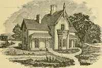 An illustration from The house, a manual of rural architecture, or, How to build country houses and out-buildings : embracing the origin and meaning of the house ; the art of house-building, including planning, style and construction ; desings and descriptions of cottages farm-houses, villas and out-buildings, of various cost and in the different styles of architecture, etc., etc. ; and an appendix containing recipes for paints and washes, stucco, rough-cast, etc. ; and instructions for roofing, building with rough stone, unburnt brick, balloon frames, and the concrete or gravel wall ; with numerous original plans (1866)