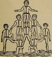 An illustration from How to, a book of tumbling, tricks, pyramids and games; (1899)