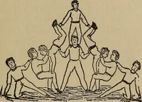 An illustration from How to, a book of tumbling, tricks, pyramids and games; (1899)