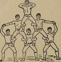 An illustration from How to, a book of tumbling, tricks, pyramids and games; (1899)
