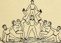 An illustration from How to, a book of tumbling, tricks, pyramids and games; (1899)
