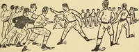 An illustration from How to, a book of tumbling, tricks, pyramids and games; (1899)