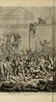 An illustration from Hugo de Groots Nederlandtsche jaerboeken en historien : sedert het jaer MDLV tot het jaer MDCIX : met De belegering der stadt Grol en den aenkleven des jaers MDCXXVII, als ook Het tractaet van de Batavische nu Hollandtsche Republyk, en De vrye zeevaert : met aenteeckeningen, voorts met het leven des schrijvers, twee volkomen registers, en veele koopere platen verciert (1681)