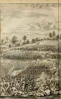 An illustration from Hugo de Groots Nederlandtsche jaerboeken en historien : sedert het jaer MDLV tot het jaer MDCIX : met De belegering der stadt Grol en den aenkleven des jaers MDCXXVII, als ook Het tractaet van de Batavische nu Hollandtsche Republyk, en De vrye zeevaert : met aenteeckeningen, voorts met het leven des schrijvers, twee volkomen registers, en veele koopere platen verciert (1681)