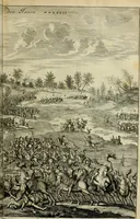 An illustration from Hugo de Groots Nederlandtsche jaerboeken en historien : sedert het jaer MDLV tot het jaer MDCIX : met De belegering der stadt Grol en den aenkleven des jaers MDCXXVII, als ook Het tractaet van de Batavische nu Hollandtsche Republyk, en De vrye zeevaert : met aenteeckeningen, voorts met het leven des schrijvers, twee volkomen registers, en veele koopere platen verciert (1681)