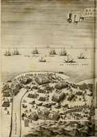 An illustration from Hugo de Groots Nederlandtsche jaerboeken en historien : sedert het jaer MDLV tot het jaer MDCIX : met De belegering der stadt Grol en den aenkleven des jaers MDCXXVII, als ook Het tractaet van de Batavische nu Hollandtsche Republyk, en De vrye zeevaert : met aenteeckeningen, voorts met het leven des schrijvers, twee volkomen registers, en veele koopere platen verciert (1681)