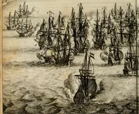 An illustration from Hugo de Groots Nederlandtsche jaerboeken en historien : sedert het jaer MDLV tot het jaer MDCIX : met De belegering der stadt Grol en den aenkleven des jaers MDCXXVII, als ook Het tractaet van de Batavische nu Hollandtsche Republyk, en De vrye zeevaert : met aenteeckeningen, voorts met het leven des schrijvers, twee volkomen registers, en veele koopere platen verciert (1681)