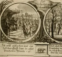 An illustration from Hundert sinn- und lehr reiche Vergleichungs-Sonnette uber die Sonn- und Fest-Tags-Evangelien, ingleichen die Apostel-Geschichte : uber welchen zugleich zwey hundert aus dem Alten und Neuen Testament in Kupfer-Stich erbaulich vorgestellte Biblische Historien : nebst darauf zielenden Sinn-Bildern und darzu gehörigen Uber- und Unterschrifften befindlich (1721)
