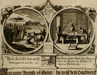 Picture 62 of 112 from Hundert sinn- und lehr reiche Vergleichungs-Sonnette uber die Sonn- und Fest-Tags-Evangelien, ingleichen die Apostel-Geschichte : uber welchen zugleich zwey hundert aus dem Alten und Neuen Testament in Kupfer-Stich erbaulich vorgestellte Biblische Historien : nebst darauf zielenden Sinn-Bildern und darzu gehörigen Uber- und Unterschrifften befindlich (1721), leaf 130