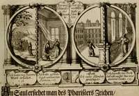 Picture 64 of 112 from Hundert sinn- und lehr reiche Vergleichungs-Sonnette uber die Sonn- und Fest-Tags-Evangelien, ingleichen die Apostel-Geschichte : uber welchen zugleich zwey hundert aus dem Alten und Neuen Testament in Kupfer-Stich erbaulich vorgestellte Biblische Historien : nebst darauf zielenden Sinn-Bildern und darzu gehörigen Uber- und Unterschrifften befindlich (1721), leaf 134