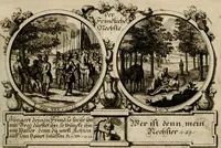 An illustration from Hundert sinn- und lehr reiche Vergleichungs-Sonnette uber die Sonn- und Fest-Tags-Evangelien, ingleichen die Apostel-Geschichte : uber welchen zugleich zwey hundert aus dem Alten und Neuen Testament in Kupfer-Stich erbaulich vorgestellte Biblische Historien : nebst darauf zielenden Sinn-Bildern und darzu gehörigen Uber- und Unterschrifften befindlich (1721)