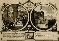 Picture 70 of 112 from Hundert sinn- und lehr reiche Vergleichungs-Sonnette uber die Sonn- und Fest-Tags-Evangelien, ingleichen die Apostel-Geschichte : uber welchen zugleich zwey hundert aus dem Alten und Neuen Testament in Kupfer-Stich erbaulich vorgestellte Biblische Historien : nebst darauf zielenden Sinn-Bildern und darzu gehörigen Uber- und Unterschrifften befindlich (1721), leaf 144