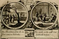 Picture 71 of 112 from Hundert sinn- und lehr reiche Vergleichungs-Sonnette uber die Sonn- und Fest-Tags-Evangelien, ingleichen die Apostel-Geschichte : uber welchen zugleich zwey hundert aus dem Alten und Neuen Testament in Kupfer-Stich erbaulich vorgestellte Biblische Historien : nebst darauf zielenden Sinn-Bildern und darzu gehörigen Uber- und Unterschrifften befindlich (1721), leaf 146
