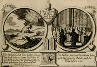 An illustration from Hundert sinn- und lehr reiche Vergleichungs-Sonnette uber die Sonn- und Fest-Tags-Evangelien, ingleichen die Apostel-Geschichte : uber welchen zugleich zwey hundert aus dem Alten und Neuen Testament in Kupfer-Stich erbaulich vorgestellte Biblische Historien : nebst darauf zielenden Sinn-Bildern und darzu gehörigen Uber- und Unterschrifften befindlich (1721)