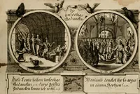 Picture 75 of 112 from Hundert sinn- und lehr reiche Vergleichungs-Sonnette uber die Sonn- und Fest-Tags-Evangelien, ingleichen die Apostel-Geschichte : uber welchen zugleich zwey hundert aus dem Alten und Neuen Testament in Kupfer-Stich erbaulich vorgestellte Biblische Historien : nebst darauf zielenden Sinn-Bildern und darzu gehörigen Uber- und Unterschrifften befindlich (1721), leaf 152