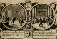An illustration from Hundert sinn- und lehr reiche Vergleichungs-Sonnette uber die Sonn- und Fest-Tags-Evangelien, ingleichen die Apostel-Geschichte : uber welchen zugleich zwey hundert aus dem Alten und Neuen Testament in Kupfer-Stich erbaulich vorgestellte Biblische Historien : nebst darauf zielenden Sinn-Bildern und darzu gehörigen Uber- und Unterschrifften befindlich (1721)