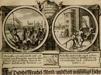 Picture 78 of 112 from Hundert sinn- und lehr reiche Vergleichungs-Sonnette uber die Sonn- und Fest-Tags-Evangelien, ingleichen die Apostel-Geschichte : uber welchen zugleich zwey hundert aus dem Alten und Neuen Testament in Kupfer-Stich erbaulich vorgestellte Biblische Historien : nebst darauf zielenden Sinn-Bildern und darzu gehörigen Uber- und Unterschrifften befindlich (1721), leaf 158