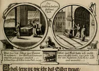 An illustration from Hundert sinn- und lehr reiche Vergleichungs-Sonnette uber die Sonn- und Fest-Tags-Evangelien, ingleichen die Apostel-Geschichte : uber welchen zugleich zwey hundert aus dem Alten und Neuen Testament in Kupfer-Stich erbaulich vorgestellte Biblische Historien : nebst darauf zielenden Sinn-Bildern und darzu gehörigen Uber- und Unterschrifften befindlich (1721)