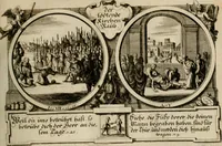 An illustration from Hundert sinn- und lehr reiche Vergleichungs-Sonnette uber die Sonn- und Fest-Tags-Evangelien, ingleichen die Apostel-Geschichte : uber welchen zugleich zwey hundert aus dem Alten und Neuen Testament in Kupfer-Stich erbaulich vorgestellte Biblische Historien : nebst darauf zielenden Sinn-Bildern und darzu gehörigen Uber- und Unterschrifften befindlich (1721)