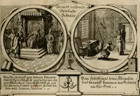 An illustration from Hundert sinn- und lehr reiche Vergleichungs-Sonnette uber die Sonn- und Fest-Tags-Evangelien, ingleichen die Apostel-Geschichte : uber welchen zugleich zwey hundert aus dem Alten und Neuen Testament in Kupfer-Stich erbaulich vorgestellte Biblische Historien : nebst darauf zielenden Sinn-Bildern und darzu gehörigen Uber- und Unterschrifften befindlich (1721)