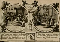 An illustration from Hundert sinn- und lehr reiche Vergleichungs-Sonnette uber die Sonn- und Fest-Tags-Evangelien, ingleichen die Apostel-Geschichte : uber welchen zugleich zwey hundert aus dem Alten und Neuen Testament in Kupfer-Stich erbaulich vorgestellte Biblische Historien : nebst darauf zielenden Sinn-Bildern und darzu gehörigen Uber- und Unterschrifften befindlich (1721)