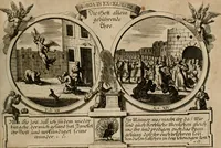 An illustration from Hundert sinn- und lehr reiche Vergleichungs-Sonnette uber die Sonn- und Fest-Tags-Evangelien, ingleichen die Apostel-Geschichte : uber welchen zugleich zwey hundert aus dem Alten und Neuen Testament in Kupfer-Stich erbaulich vorgestellte Biblische Historien : nebst darauf zielenden Sinn-Bildern und darzu gehörigen Uber- und Unterschrifften befindlich (1721)