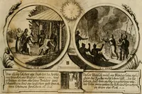 An illustration from Hundert sinn- und lehr reiche Vergleichungs-Sonnette uber die Sonn- und Fest-Tags-Evangelien, ingleichen die Apostel-Geschichte : uber welchen zugleich zwey hundert aus dem Alten und Neuen Testament in Kupfer-Stich erbaulich vorgestellte Biblische Historien : nebst darauf zielenden Sinn-Bildern und darzu gehörigen Uber- und Unterschrifften befindlich (1721)