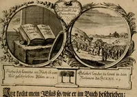 An illustration from Hundert sinn- und lehr reiche Vergleichungs-Sonnette uber die Sonn- und Fest-Tags-Evangelien, ingleichen die Apostel-Geschichte : uber welchen zugleich zwey hundert aus dem Alten und Neuen Testament in Kupfer-Stich erbaulich vorgestellte Biblische Historien : nebst darauf zielenden Sinn-Bildern und darzu gehörigen Uber- und Unterschrifften befindlich (1721)