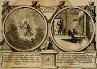 An illustration from Hundert sinn- und lehr reiche Vergleichungs-Sonnette uber die Sonn- und Fest-Tags-Evangelien, ingleichen die Apostel-Geschichte : uber welchen zugleich zwey hundert aus dem Alten und Neuen Testament in Kupfer-Stich erbaulich vorgestellte Biblische Historien : nebst darauf zielenden Sinn-Bildern und darzu gehörigen Uber- und Unterschrifften befindlich (1721)
