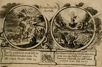 An illustration from Hundert sinn- und lehr reiche Vergleichungs-Sonnette uber die Sonn- und Fest-Tags-Evangelien, ingleichen die Apostel-Geschichte : uber welchen zugleich zwey hundert aus dem Alten und Neuen Testament in Kupfer-Stich erbaulich vorgestellte Biblische Historien : nebst darauf zielenden Sinn-Bildern und darzu gehörigen Uber- und Unterschrifften befindlich (1721)