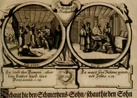 An illustration from Hundert sinn- und lehr reiche Vergleichungs-Sonnette uber die Sonn- und Fest-Tags-Evangelien, ingleichen die Apostel-Geschichte : uber welchen zugleich zwey hundert aus dem Alten und Neuen Testament in Kupfer-Stich erbaulich vorgestellte Biblische Historien : nebst darauf zielenden Sinn-Bildern und darzu gehörigen Uber- und Unterschrifften befindlich (1721)